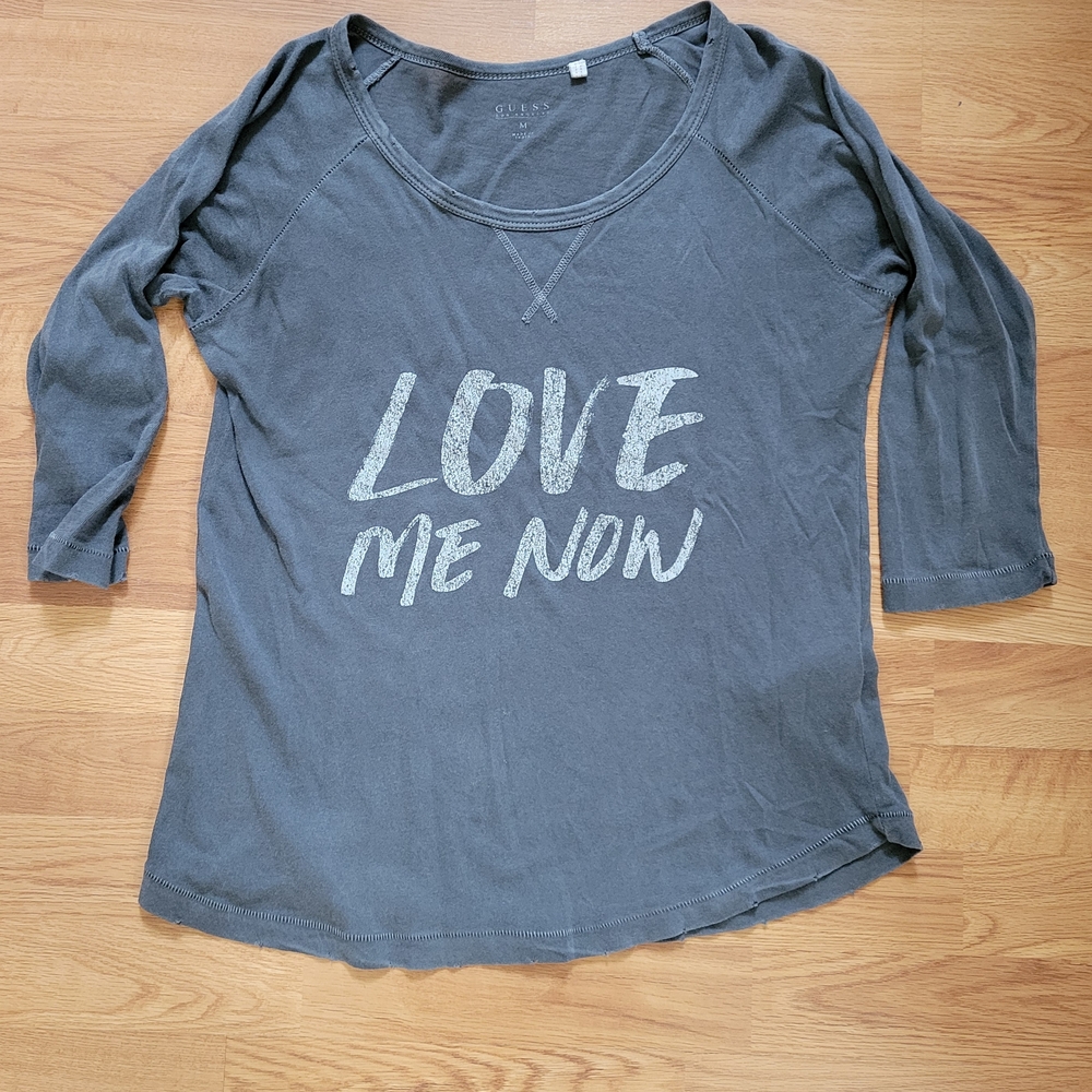 Guess Gray 'Love Me Now' Scoop Neck Long Sleeve Top